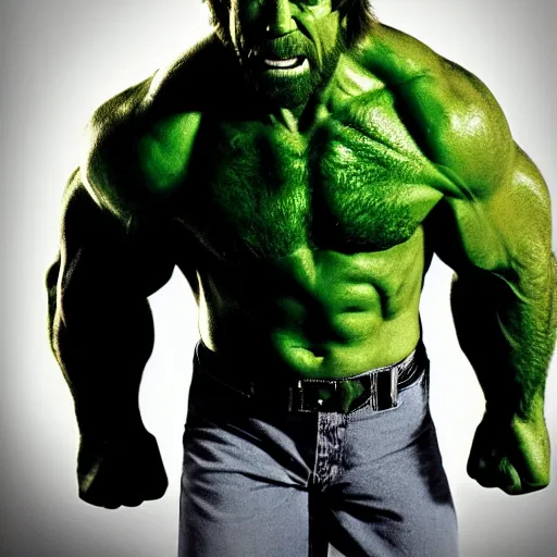 Image similar to Chuck Norris as Hulk, photo portrait