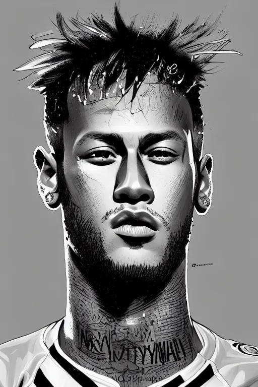 Image similar to neymar, manga cover art, detailed color portrait, artstation trending, 8 k, greg rutkowski