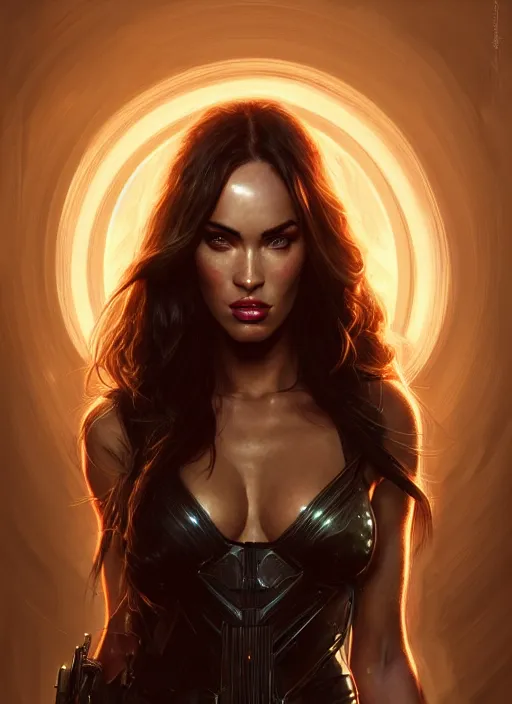 Image similar to portrait of battlefield 2 0 4 2 megan fox, intricate, elegant, glowing lights, highly detailed, digital painting, artstation, glamor pose, concept art, smooth, sharp focus, illustration, art by artgerm and greg rutkowski, artey freytag