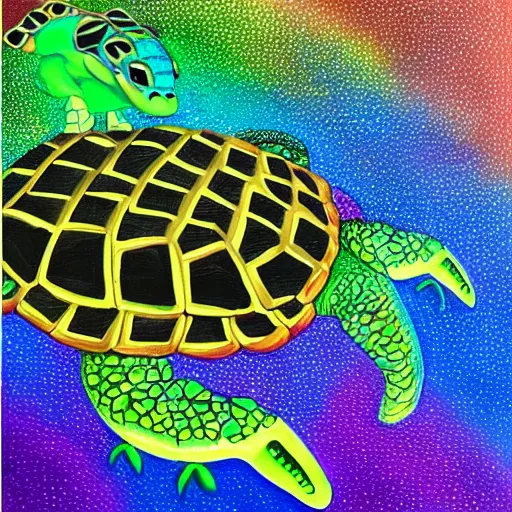 Image similar to hybrid animal cross between cute turtle and alligator colorful luminescent detailed oil painting 4 k