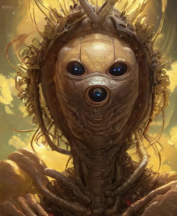 Image similar to portrait of a adorable childlike insect alien monster, milky way environment, ultra realistic, concept art, intricate details, cheerful, highly detailed, photorealistic, octane render, 8 k, unreal engine. art by artgerm and greg rutkowski and alphonse mucha