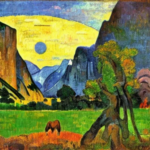 Prompt: Yosemite in the style of Gauguin