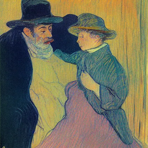 Prompt: when did you last see your father, by toulouse lautrec, painting