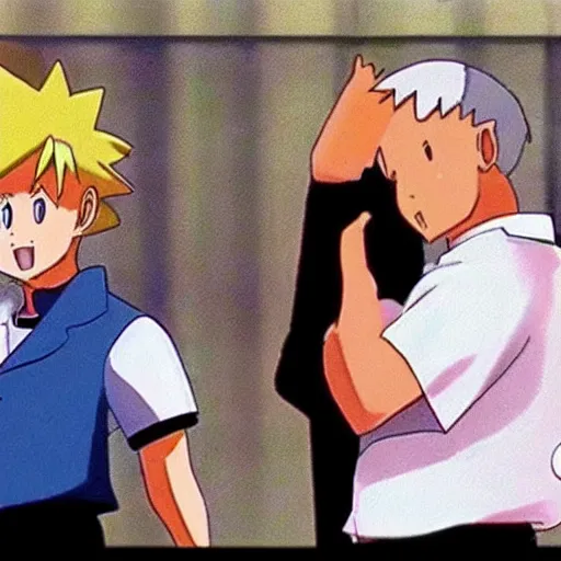 Prompt: a screen still from the Pokemon anime (1999), Anderson Cooper is celebrating