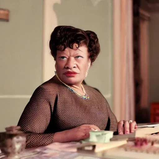 Prompt: wes anderson movie still of ella fitzgerald