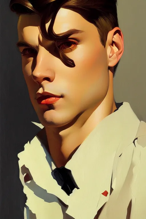 Image similar to attractive male, painting by ilya kuvshinov, j. c. leyendecker