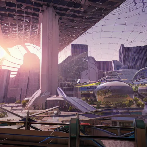 Prompt: octane render, industrial light and magic and weta digit, sharp professional photo inside a high - end luxurious solarpunk beautiful utopian futuristic chicago worlds fair, ultradetailed, photorealistic