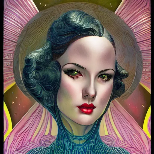 Image similar to an art deco portrait in the style of anna dittmann and donato giancola and virgil finlay.