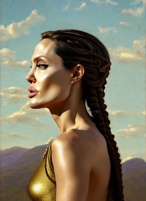 angelina jolie as a greek goddess, gold, jewelry, | Stable Diffusion