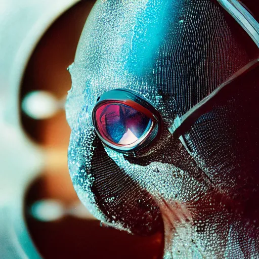 Image similar to beautiful extreme closeup portrait photo in style of frontiers in human deep diving helmet science fashion magazine September retrofuturism edition, highly detailed, soft lighting