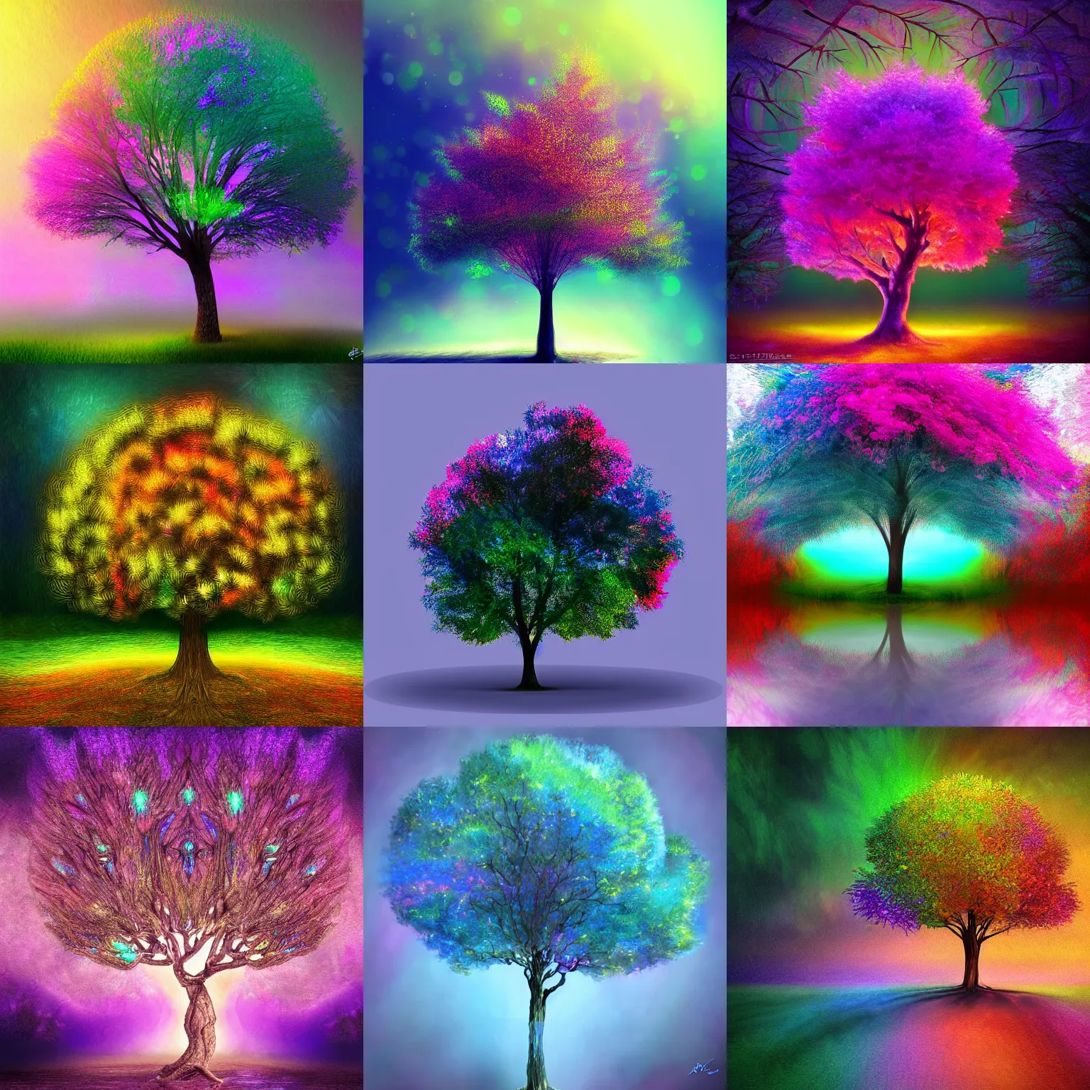 Prompt: iridescent tree, fantasy, digital art, HD
