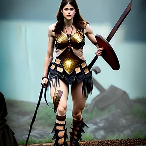 Prompt: full body photo of a alexandra daddario as a amazon warrior,