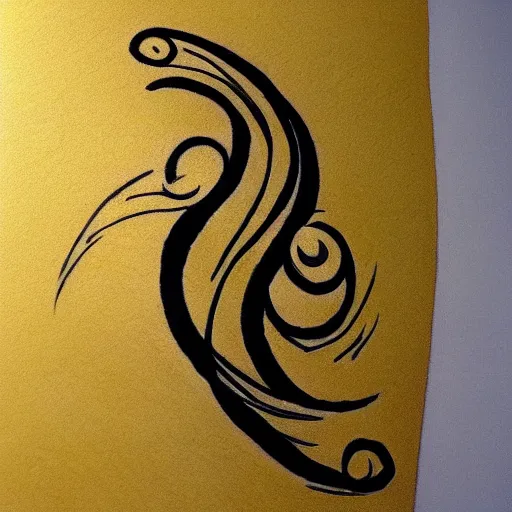 Prompt: tattoo sketch of a sea, on a yellow paper, ornamentaica, line art, minimalism, maori