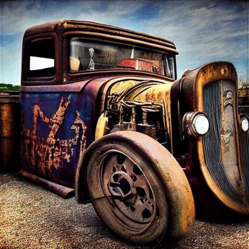 Image similar to “steampunk” “rat rod” truck 4k HD