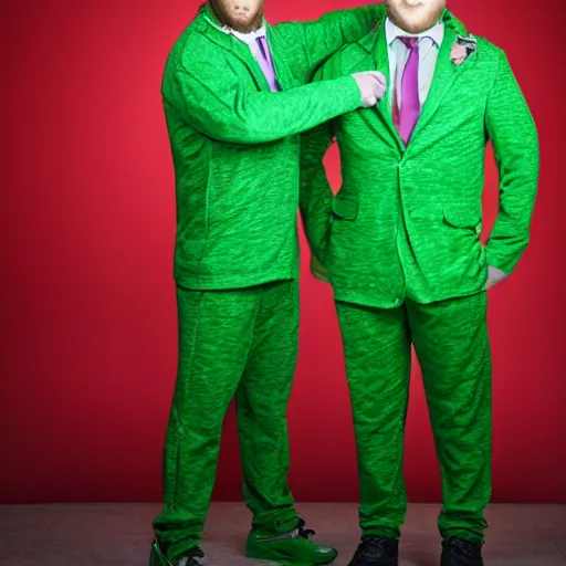 Prompt: paymoneywubby wearing full body green - screen suit, professional portrait photography