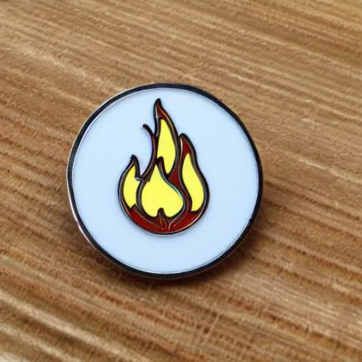 Image similar to minimalistic clean enamel pin of fire flame warning label