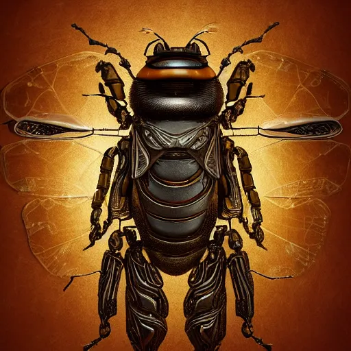 Prompt: A crisp 3d render of a robot Bee made of circuits wide view shot by ellen jewett , tomasz alen kopera and Justin Gerard symmetrical features, ominous, magical realism, texture, intricate, ornate, royally decorated, body format,windows, many doors, roofs, complete house , whirling smoke, embers, red adornements, red torn fabric, radiant colors, fantasy, trending on artstation, volumetric lighting, micro details, 3d sculpture, ray tracing, 8k
