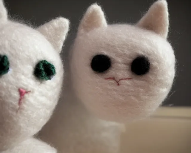 Prompt: two kitties made of wool close up dslr photo