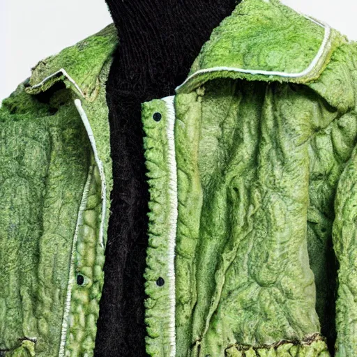 Image similar to jacket made out of cabbage, photorealistic, studio, detailed
