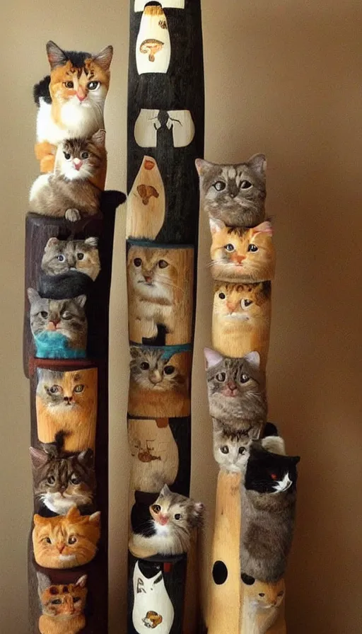 Image similar to “wooden totem pole of cats”