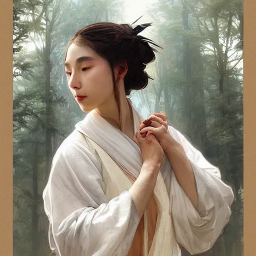 Prompt: Xie Lian didn't know wether to laugh or cry, white, highly detailed, sharp focus, ethereal, intricate, artstation, digital painting, by artgerm and greg rutkowski and alphonse mucha