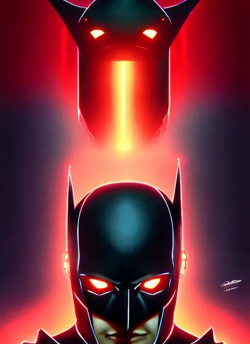 Image similar to symmetry!! portrait of batman beyond, 1 9 9 9 tv series, skinny sci - fi, tech wear, glowing lights!! intricate, elegant, highly detailed, digital painting, artstation, concept art, smooth, sharp focus, illustration, art by artgerm and greg rutkowski and alphonse mucha