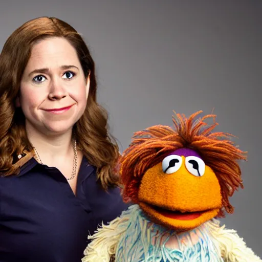 Image similar to studio portrait still of muppet!!!!! pam beesly from the office!!!! as a muppet muppet muppet as a muppet, 8 k, studio lighting, key light,