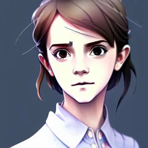 Prompt: beautiful boyish emma watson 3 / 4 nose sketches overlay gapmoe yandere grimdark, trending on pixiv fanbox, painted by greg rutkowski makoto shinkai takashi takeuchi studio ghibli, akihiko yoshida