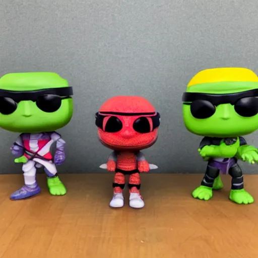 Prompt: 3 cute tmnt funko pop