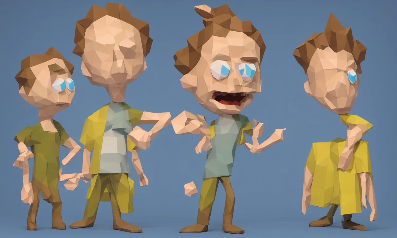 Prompt: low poly render of rick and mortys head