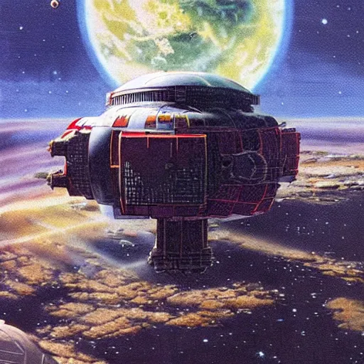 Image similar to abandoned space station, concept art by chris foss