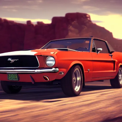 Prompt: a closeup photorealistic photograph of sadie adler driving a vintage ford mustang. film still. 4 k hd image, trending on artstation, featured on behance, well rendered, extra crisp, features intricate detail, epic composition and the style of unreal engine.