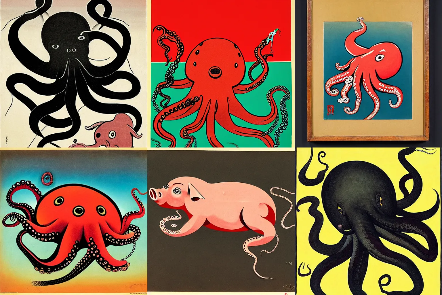 Prompt: a pig crossed with an octopus, soviet art