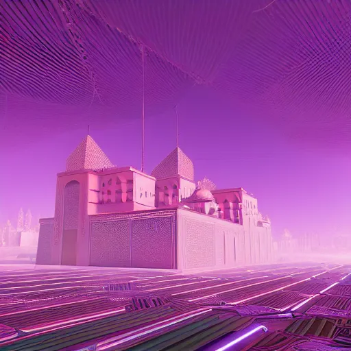 Image similar to Futuristic Marrakech Morocco, in the style of beeple and Mike Winkelmann, photo real, ultra realistic, intricate, epic lighting, 8k resolution, unreal engine 5, ultraviolet colors