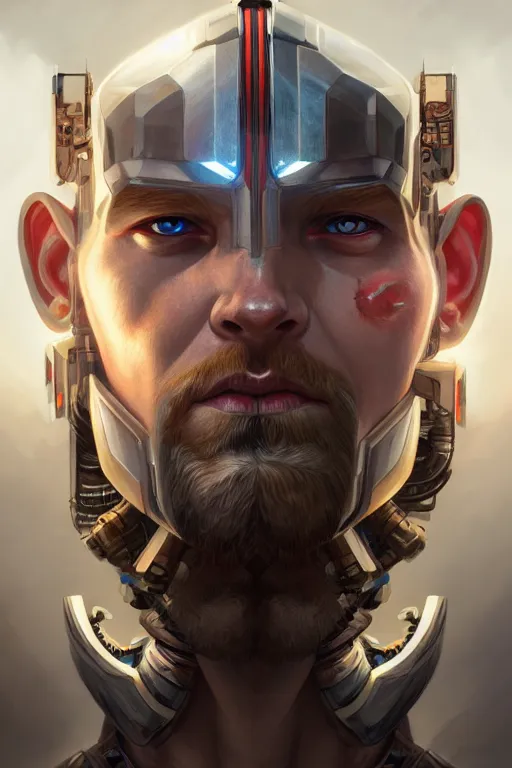 Prompt: symmetry!! portrait of cyborg thor in the style of god of war, machine parts embedded into face, intricate, elegant, highly detailed, digital painting, artstation, concept art, smooth, sharp focus, illustration, art by artgerm and greg rutkowski and alphonse mucha, 8 k