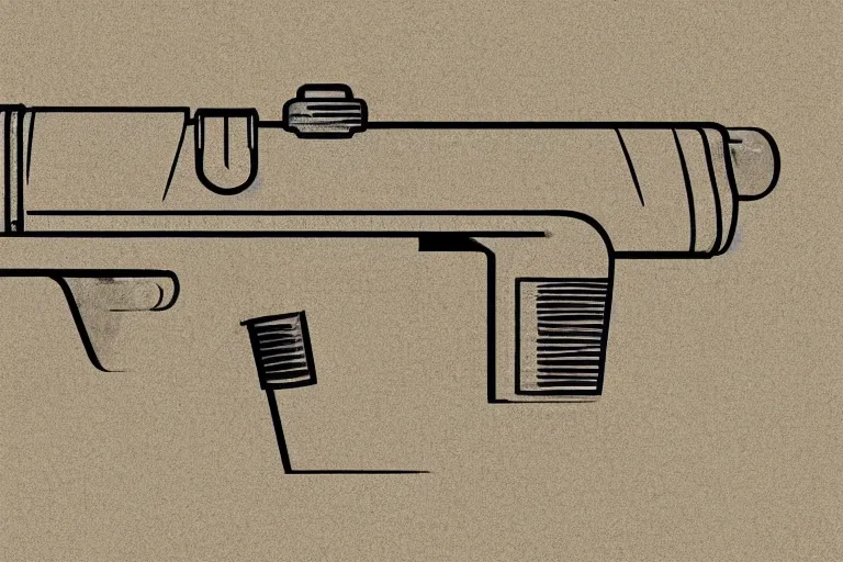 Prompt: blueprint of a laser gun, technical drawing, concept art, vector art, detail, centered with clear border,