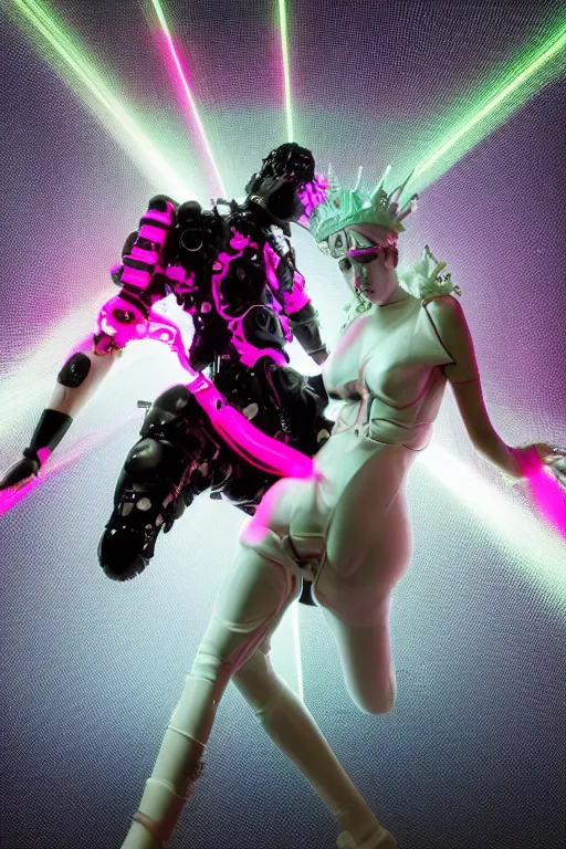 Image similar to full-body rococo and cyberpunk style neon statue of a young attractive futbolero macho dotado e rico android sim roupa reclining con las piernas abertas e la piroca dura, glowing white laser eyes, prince crown of pink gears, diamonds, swirling silver-colored silk fabric. futuristic elements. full-length view. space robots. human skulls. intricate artwork by caravaggio. Trending on artstation, octane render, cinematic lighting from the right, hyper realism, octane render, 8k, depth of field, 3D