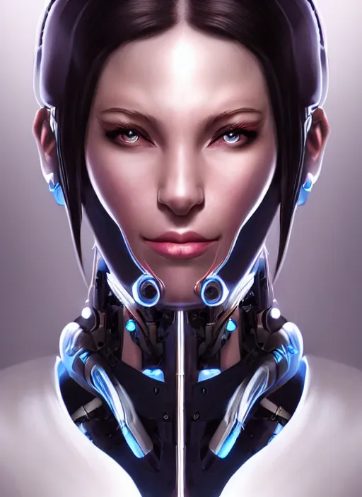 Prompt: portrait of a cyborg woman who turns her head to the (((((right))))) (((((left))))) up!!! (((((down)))))by Artgerm,eyes closed , biomechanical, hyper detailled, trending on artstation