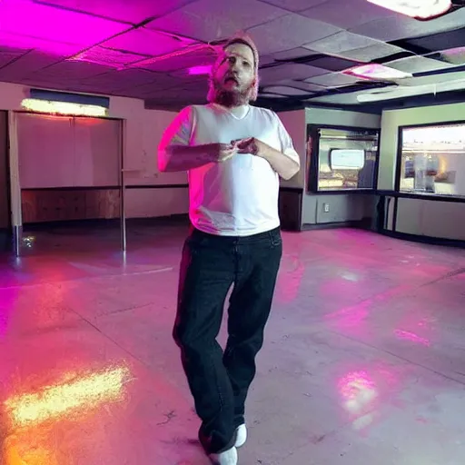 Image similar to photo of a 4 0 year old white man living thinking he's living the best life possible. he looks young for his age. he is at a strip club, it's as if he were in a music video and didn't know it. sadly he did not realize there is more to life.