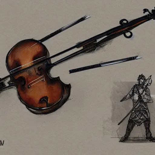 Image similar to a concept art of a violon crossbow