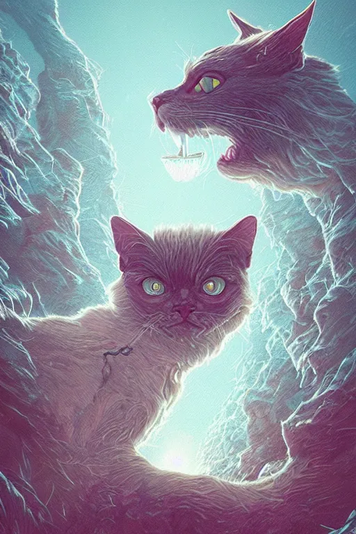 Image similar to demon cat. art by mike winkelmann, sticker, illustration, highly detailed,