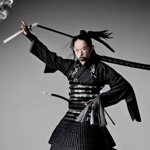 Image similar to a samurai warrior made of smoke, mystical magical :: by tim burton