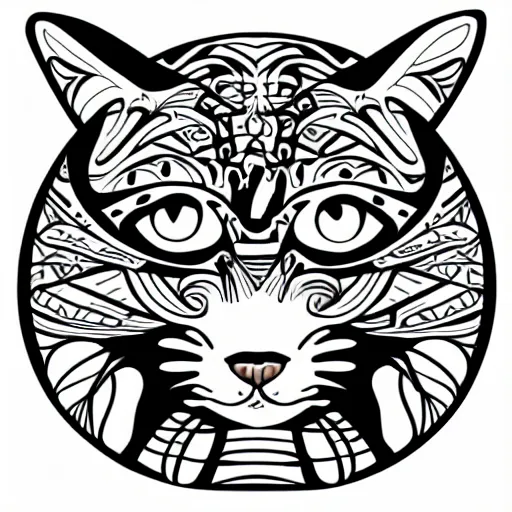 Image similar to tattoo sketch, cat, { { without eye } }, draft, polinesian ornament, line art, vector