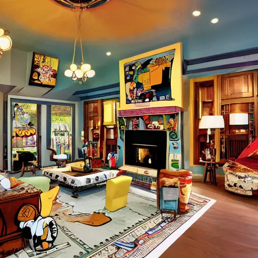 Image similar to snoopy themed mansion interior