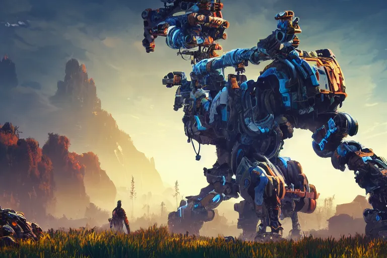 Image similar to scrapper machine mecanical creature robot of horizon forbidden west horizon zero dawn bioluminiscence global illumination ray tracing hdr fanart arstation by ian pesty and alena aenami artworks in 4 k