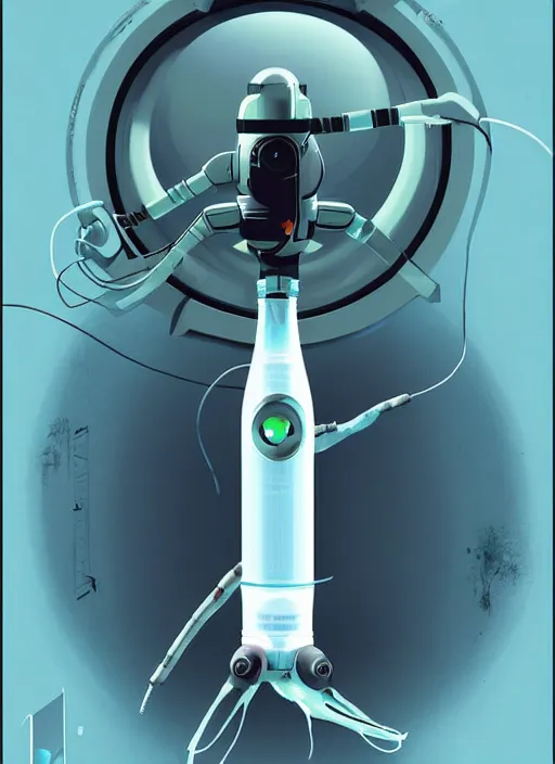 Image similar to poster artwork by Michael Whelan and Tomer Hanuka, of a product poster of the Portal Gun, from the game Portal 2, from Valve, Aperture Science, clean