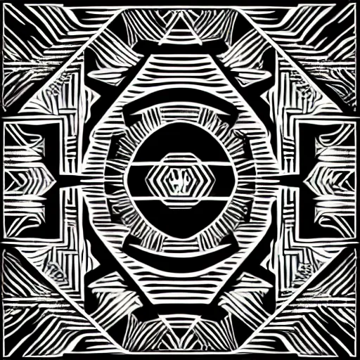 Prompt: a tribal vector of abstract shapes, black and white