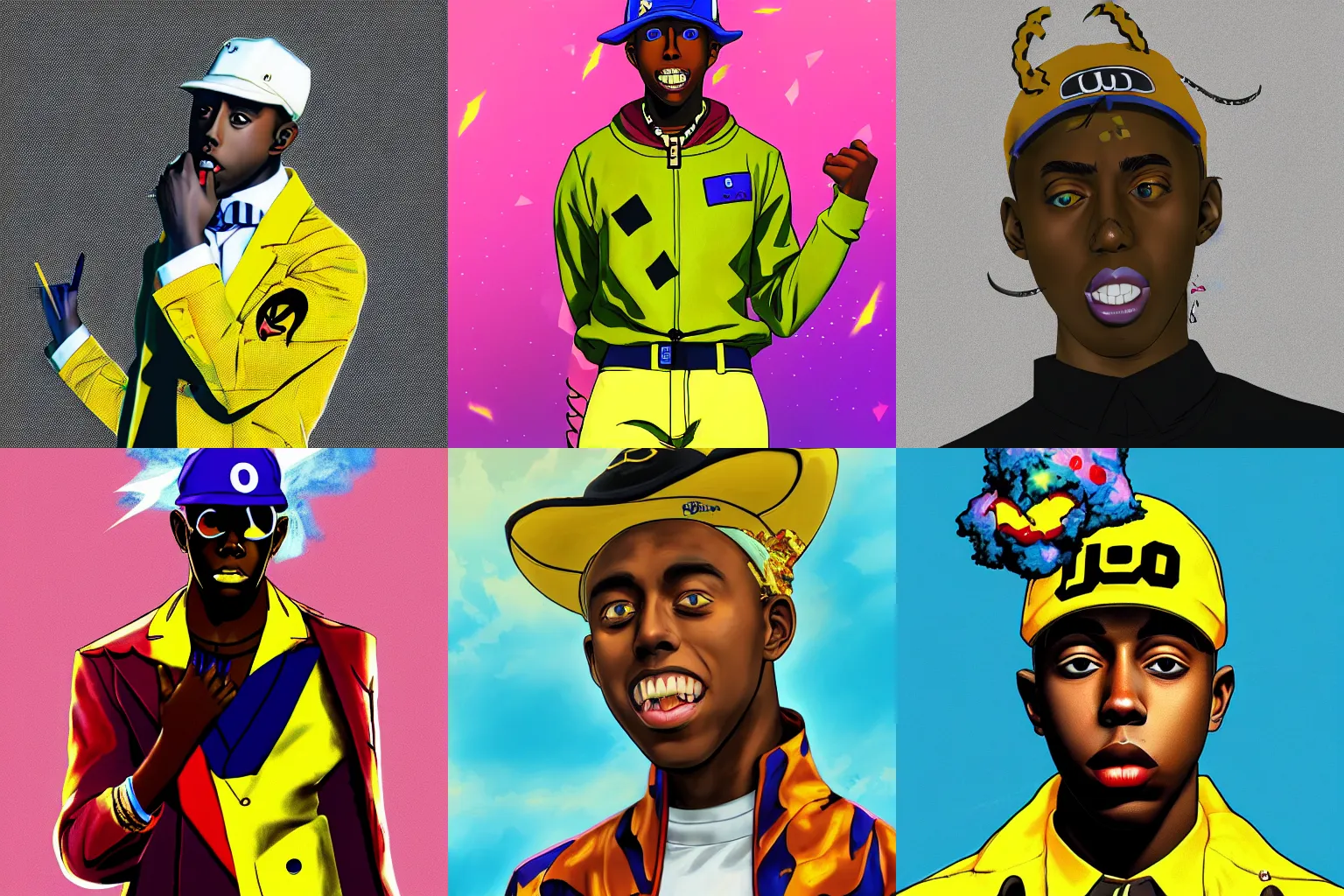 Prompt: tyler the creator, from jojos bizarre adventure amongst the stars and space, digital art, artstation, trending on artstation, high resolution, 4 k