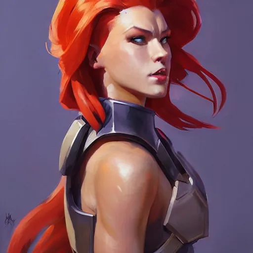 Image similar to greg manchess portrait painting of armored mara jade as overwatch character, medium shot, asymmetrical, profile picture, organic painting, sunny day, matte painting, bold shapes, hard edges, street art, trending on artstation, by huang guangjian and gil elvgren and sachin teng