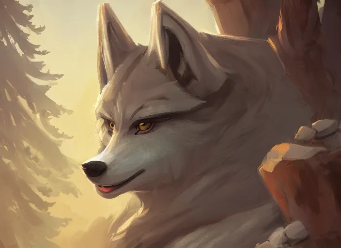 Prompt: a big cartoonish cute anthropomorphic wolf is near a construction site of a brick house in a mystical forest full of wonders, pine trees, magical atmosphere, trending on artstation, 30mm, by Noah Bradley trending on ArtStation, deviantart, high detail, stylized portrait H 704